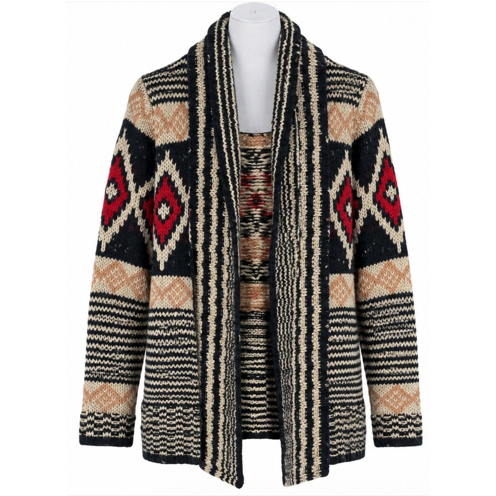 Pink Republic PF523713PKL Cardigan Women L Black Tribal Shawl Collar